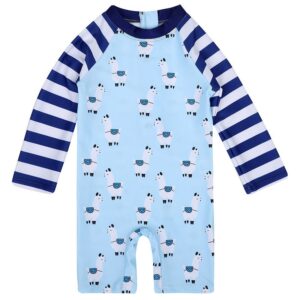 Children Kids Baby Fashion Boys Girls Long Sleeve Cartoon Alpaca Print Swimsuit