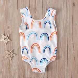 Toddlers Newborn Baby Fashion Girls Rainbow Pattern Backless One-Piece Swimsuit