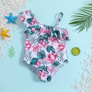 Children Kids Baby Fashion Girls Cute Tropical Plants Printed Sleeveless Swimwear
