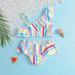 Toddlers Newborn Baby Fashion Girls Stripe Printed Swimsuit 2pcs Set