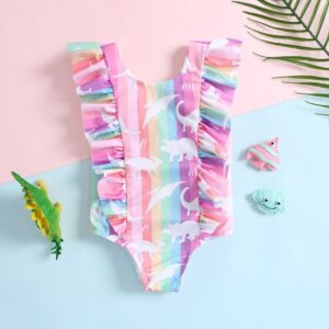 Toddlers Newborn Baby Fashion Girls Cute Rainbow Dinosaur Printed Sleeveless Swimwear