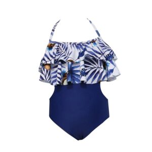 Girls Fashion Plants Printed Flounced Bikini