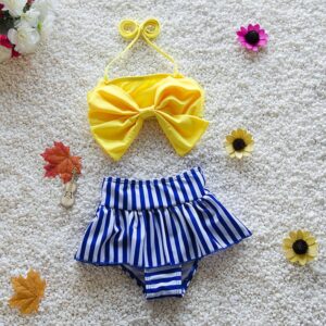 Girls Fashion Bowknot Deocor Tops And Striped Bottoms Set