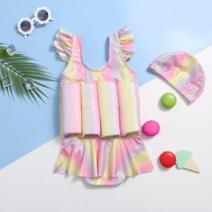 Kids One-Piece Rainbow Color Cute Sweet Buoyancy Swimsuit