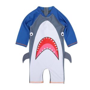 Children's Baby Boy Summer Shark One-Piece Long Sleeve Swimsuit