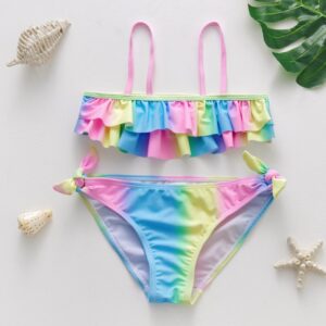 Rainbow Girls Swimsuit High-Quality Two Pieces Kids Bikini Set Biquini Infantil Swimming Suit