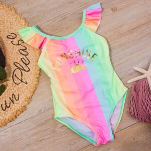 Kids Girls Sweet Colorful Striped Ruffled Summer Beachwear Swimwear