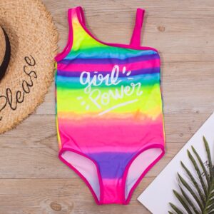 Kids Girls Basic Colorful Letter Pattern One Piece Swimwear