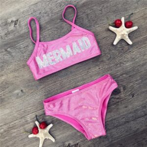 Kids Girls Casual Sequin Elastic Bikini Set