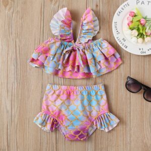 Girls Fashion Ruffled Sleeveless Mermaid Pattern Swimsuit