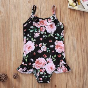Girl Bright Flower Print Swimwear