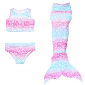 3 Pcs Girls Color Blocking Mermaid Tail Swimwears