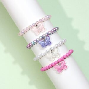 Children Kids Toddlers Fashion Girls Butterfly Multicolor Acrylic Beaded Bracelet Set