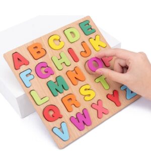 Wooden Board With Colorful Alphabet Number 3D Puzzle Kids Early Educational Toy Matching Letter Family Game