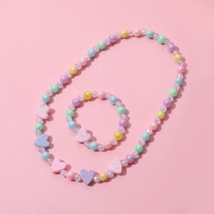 Children Kids Toddlers Acrylic Heart Beaded Bracelet Necklace Set