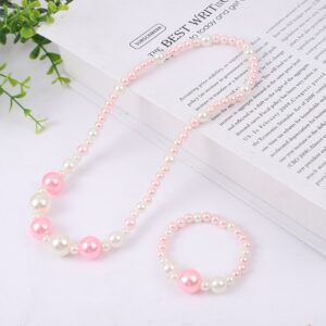 Kids Girls Cute Sweet Party Pearl Necklace Bracelet Set