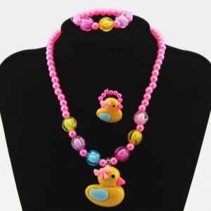 Kids Cartoon Little Yellow Duck Butterfly Necklace Bracelet 3 Pieces Jewelry