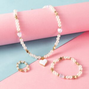 Children Kids Toddlers Girls Heart Necklace Ring Bracelet 3pcs Set