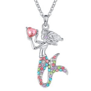 Kids Mermaid Pendant Inset Imitation Diamond Alloy Necklace