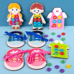 Children Kids Baby Fashion Wooden Shoelaces Sewing Buttons Early Education Educational Threading Toys