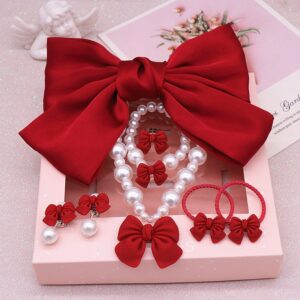 Children Kids Baby Fashion Girls Bowknot Pearl Bead Necklace Bracelet Earrings Set