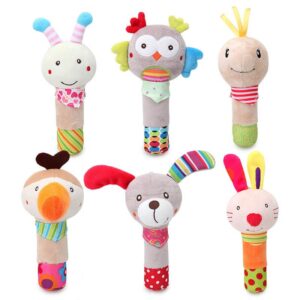 Cute Cartoon Animal Shape Hand Rocking Stick Baby Plush Toy