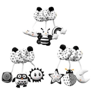 Cartoon Baby Black White Bee Owl Rattle Bb Car Hanging Plush Toy
