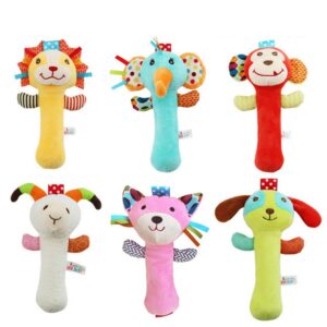 Cartoon Animal Shape Baby Hand Rocking Stick With Rattle Plush Toy