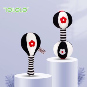Cartoon Black White Sand Hammer Hand Rattle Baby Visual Training Toy