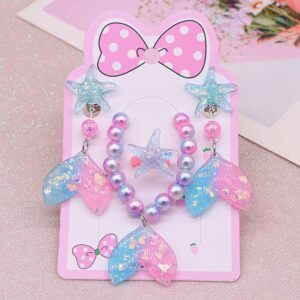 Children Kids Baby Fashion Girls Cartoon Fishtail Bead Necklace Bracelet Earrings Set