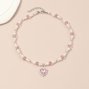 Children Kids Baby Fashion Girls Heart Rhinestones Bead Necklace