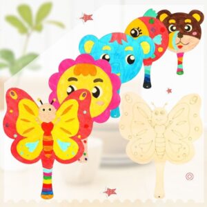 Children's Cartoon Pattern Coloring Doodle Painted Wooden Fan