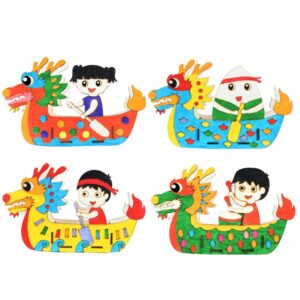 Children's Handmade DIY Painted Graffiti Three-Dimensional Wooden Dragon Boat