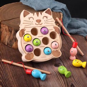 1- To 3-Year-Old Early Teaching Kitten Fishing Educational Building Block Toy