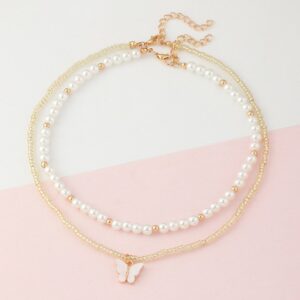 Children Kids Baby Fashion Girls Pearl Butterfly Necklace Set