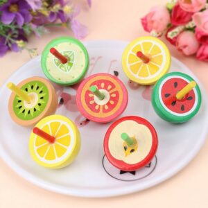 Children Kids Baby Fashion Multicolor Fruit Manual Spinning Top Wooden Toy