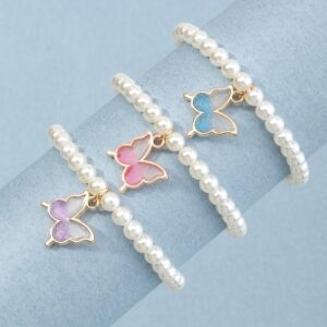 Children Kids Baby Fashion Girls Pearl Butterfly Bracelet Set
