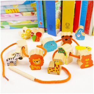 Children Kids Baby Fashion Beaded Cartoon Wooden Beads Threading Educational Toys