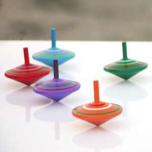 Children Kids Baby Wooden Multicolor Finger Spinning Top Toy