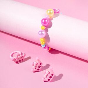 Children Kids Baby Fashion Girls Cartoon Crown Acrylic Beaded Earrings Ring Bracelet Set