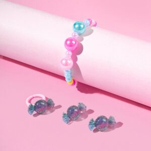 Children Kids Baby Fashion Girls Cartoon Candy Acrylic Beaded Earrings Ring Bracelet Set