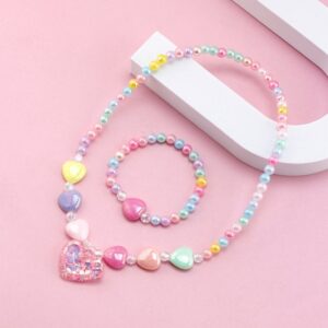 Children Kids Baby Fashion Girls Cartoon Heart Acrylic Beaded Bracelet Necklace Set