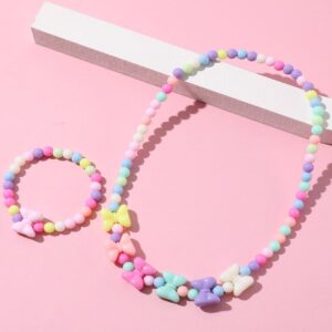 Children Kids Baby Fashion Girls Cartoon Bowknot Acrylic Beaded Bracelet Necklace Set