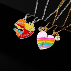 Fashion Cute Enameled Heart-Shaped Pendant Kids Friendship Alloy Necklace Set