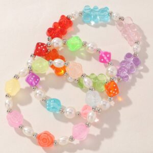 Children Kids Baby Fashion Girls Candy Color Resin Transparent Bear Beads Bracelet Set