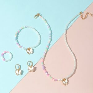 Children Kids Baby Fashion Girls Butterfly Beads Necklace Bracelet Earrings Ring Set