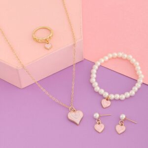 Children Kids Baby Fashion Girls Heart Pearl Necklace Bracelet Earrings Set