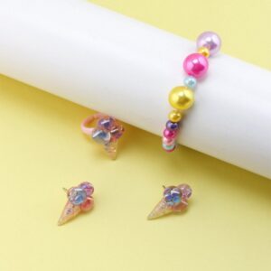Children Kids Toddlers Fashion Girls Ice Cream Beaded Bracelet Earrings Ring Set