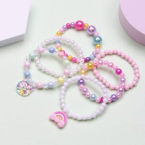 Children Kids Toddlers Acrylic Apple Strawberry Pendant Beaded Bracelet Set