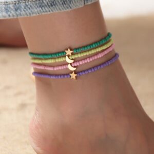 Children Kids Toddlers Girls Star Moon Solid Color Bead Anklet
